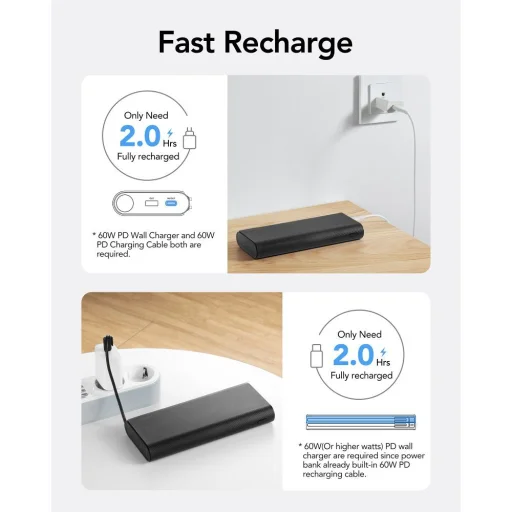 VEGER powerbank 25.000 mAh beépített Type C / Lightning kábelekkel PD 130W TCE130 (W2503) fekete - 10