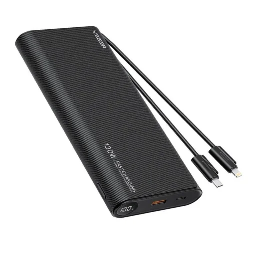 VEGER powerbank 25.000 mAh beépített Type C / Lightning kábelekkel PD 130W TCE130 (W2503) fekete - 1