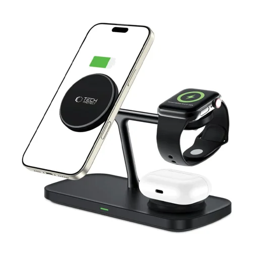Tech-protect Qi15w-a45 3in1 Mágneses Magsafe Vezeték Nélküli Töltő Fekete - 2