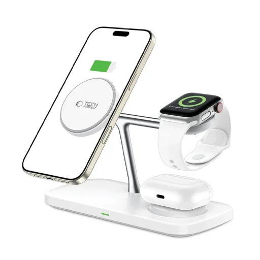 Tech-protect Qi15w-a45 3in1 Mágneses Magsafe Vezeték Nélküli Töltő Fehér - 2