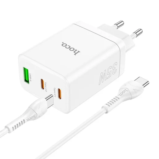 HOCO töltő 2 x Type C + USB A + kábel Type C to Type C PD QC3.0 3A 35W N33 fehér - 8
