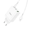 HOCO töltő 2 x Type C + USB A + kábel Type C - Lightning PD QC3.0 3A 35W N33 fehér thumbnail