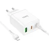 HOCO töltő 2 x Type C + USB A + kábel Type C - Lightning PD QC3.0 3A 35W N33 fehér thumbnail