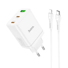 HOCO töltő 2 x Type C + USB A + kábel Type C - Lightning PD QC3.0 3A 35W N33 fehér