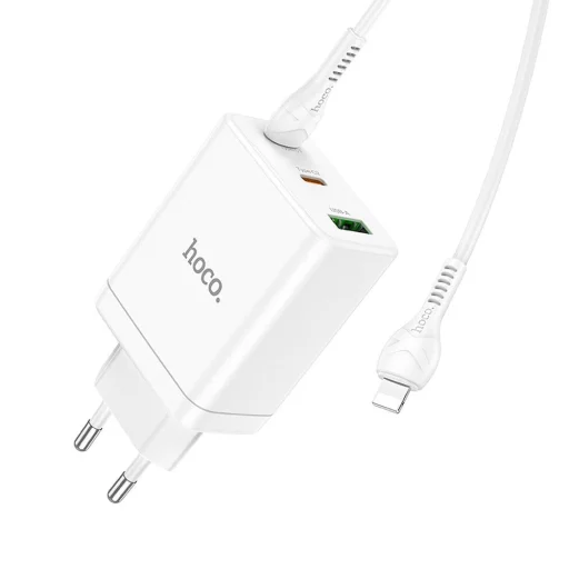 HOCO töltő 2 x Type C + USB A + kábel Type C - Lightning PD QC3.0 3A 35W N33 fehér - 2