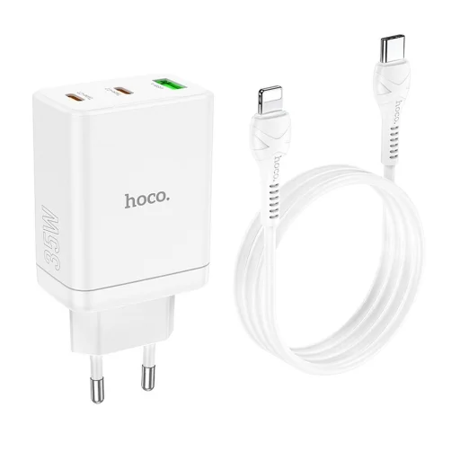 HOCO töltő 2 x Type C + USB A + kábel Type C - Lightning PD QC3.0 3A 35W N33 fehér - 5