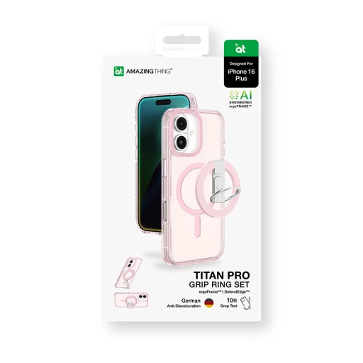 Amazing Thing Titan Pro Mag Ring Grip tok 10FT IP166.7TRPK iPhone 16 Plus pink - 14