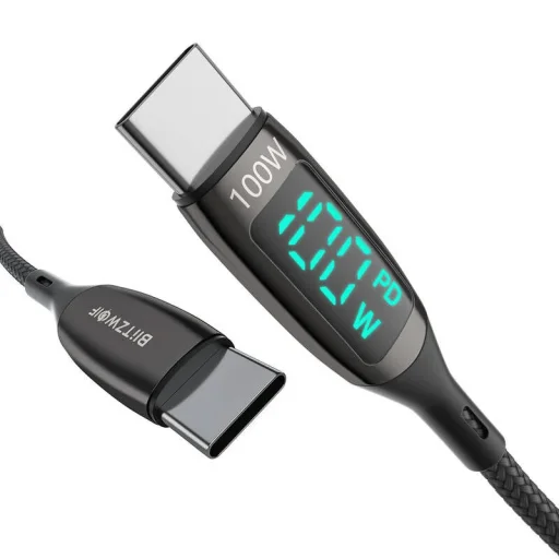 BlitzWolf BW-TC23 USB-C - USB-C töltőkábel kijelzővel, 100W, 0.9m (fekete) - 4