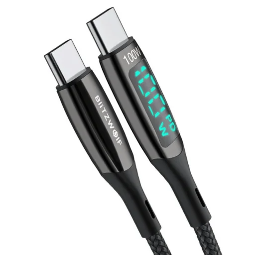 BlitzWolf BW-TC23 USB-C - USB-C töltőkábel kijelzővel, 100W, 0.9m (fekete) - 1