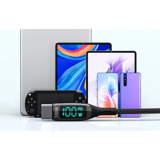 BlitzWolf BW-TC23 USB-C - USB-C töltőkábel kijelzővel, 100W, 0.9m (fekete) - 7