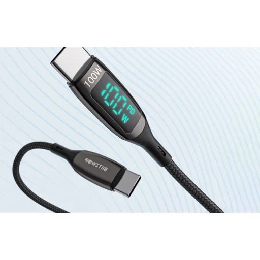 BlitzWolf BW-TC23 USB-C - USB-C töltőkábel kijelzővel, 100W, 0.9m (fekete) - 5