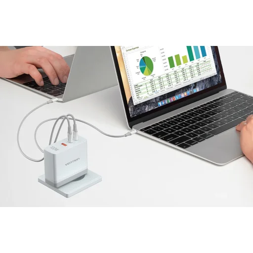 Fali töltő, Vention, FEGW0-EU, 2xUSB-C, USB-A, 100W/100W/30W, GaN (fehér) - 5