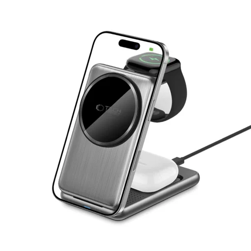 Tech-protect Qi15w-a42 3in1 Mágneses Magsafe Vezeték Nélküli Töltő űrszürke - 2