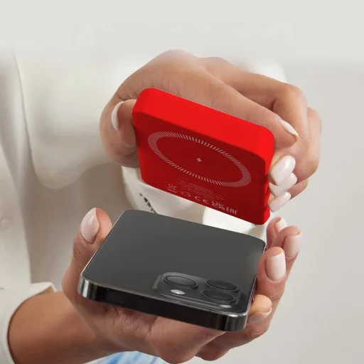 5000 mAh vezeték nélküli mágneses Power Bank Piros - 6