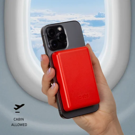 5000 mAh vezeték nélküli mágneses Power Bank Piros - 3