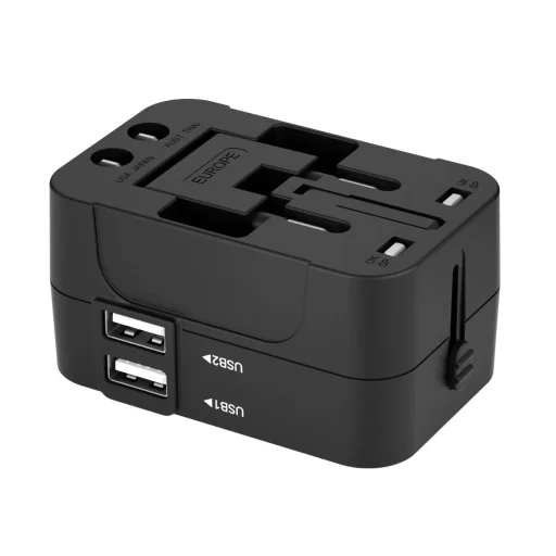Wozinsky WUTWC utazó adapter univerzális 24W EU / US / AUS / UK / 2x USB-A - fekete - 4