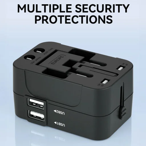 Wozinsky WUTWC utazó adapter univerzális 24W EU / US / AUS / UK / 2x USB-A - fekete - 7