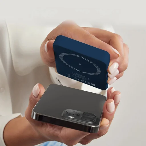 5000 mAh vezeték nélküli mágneses Powerbank Kék - 6