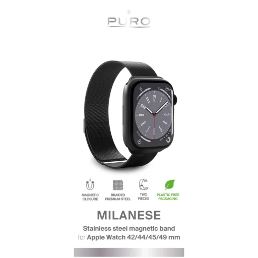 Puro 'MILANESE' óraszíj Apple Watch 42-44-45-49mm-hez, fekete - 2