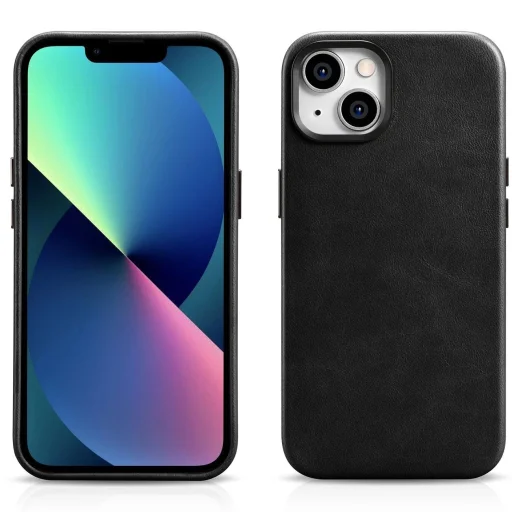 iCarer Oil Wax Prémium Bőrtok iPhone 14 Plus Mágneses Bőrtok MagSafe-fel Fekete tok - 14