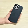 iCarer Oil Wax Prémium Bőrtok iPhone 14 Pro Max mágneses bőrtok MagSafe-fel sötétkék tok thumbnail