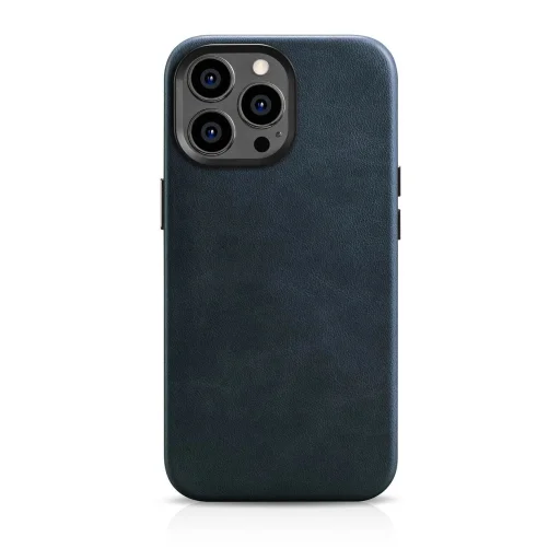 iCarer Oil Wax Prémium Bőrtok iPhone 14 Pro Max mágneses bőrtok MagSafe-fel sötétkék tok - 1