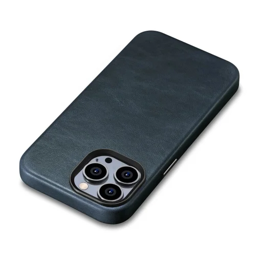 iCarer Oil Wax Prémium Bőrtok iPhone 14 Pro Max mágneses bőrtok MagSafe-fel sötétkék tok - 10