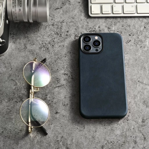 iCarer Oil Wax Prémium Bőrtok iPhone 14 Pro Max mágneses bőrtok MagSafe-fel sötétkék tok - 15