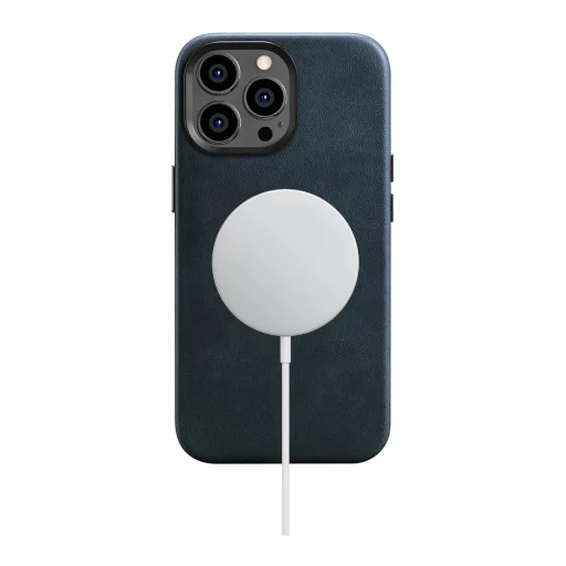 iCarer Oil Wax Prémium Bőrtok iPhone 14 Pro Max mágneses bőrtok MagSafe-fel sötétkék tok - 2