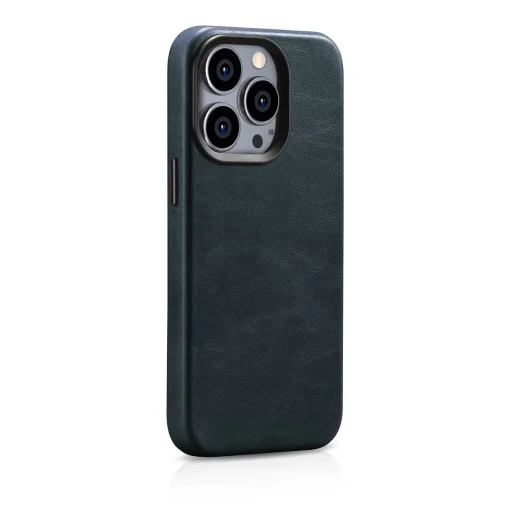 iCarer Oil Wax Prémium Bőrtok iPhone 14 Pro Max mágneses bőrtok MagSafe-fel sötétkék tok - 6