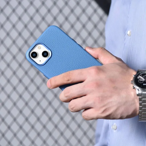 iCarer Litchi Prémium Bőr Tok iPhone 14 Mágneses Bőr Tok MagSafe-fel Világoskék (WMI14220709-LB) - 21