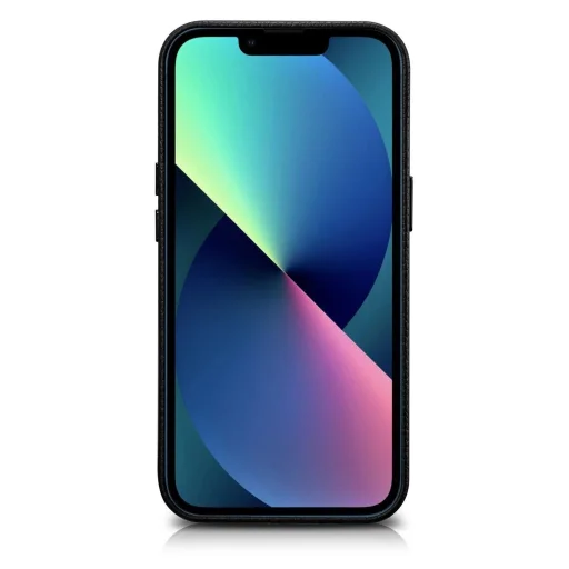 iCarer Litchi Prémium Bőr Tok iPhone 14 Plus Mágneses Bőr Tok MagSafe-fel Fekete, - 2