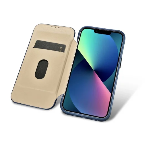 iCarer CE Oil Wax Premium bőr fliptok iPhone 14 Plus mágneses fliptok MagSafe kék (AKI14220707-BU) tok - 17