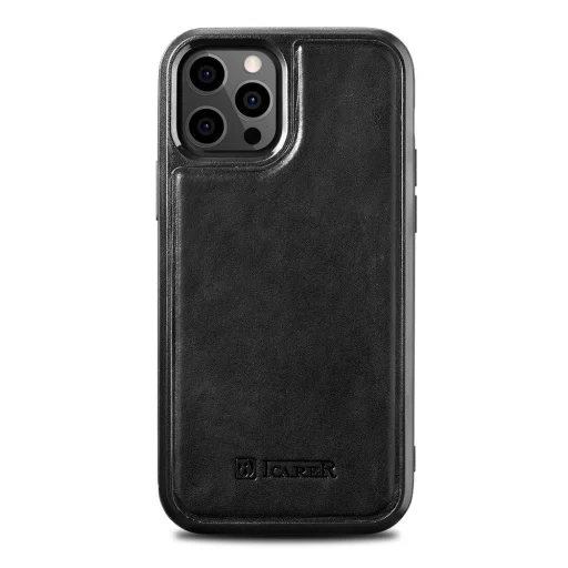 iCarer Leather Oil Wax tok, természetes bőrrel bevonva iPhone 12 Pro Max-hoz fekete (ALI1206-BK) tok - 1