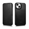iCarer CE Oil Wax Prémium Bőr Fliptok iPhone 14 Plus MagSafe Fekete tok thumbnail