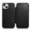 iCarer CE Oil Wax Prémium Bőr Fliptok iPhone 14 Plus MagSafe Fekete tok thumbnail