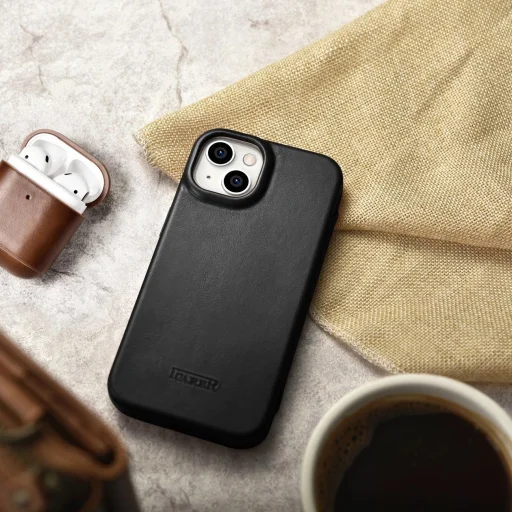 iCarer CE Oil Wax Prémium Bőr Fliptok iPhone 14 Plus MagSafe Fekete tok - 26