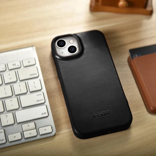 iCarer CE Oil Wax Prémium Bőr Fliptok iPhone 14 Plus MagSafe Fekete tok - 28