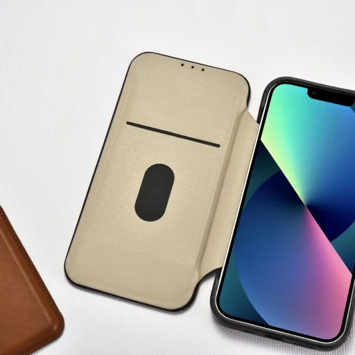 iCarer CE Oil Wax Prémium Bőr Fliptok iPhone 14 Plus MagSafe Fekete tok - 22