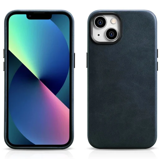 iCarer Oil Wax Prémium Bőr iPhone 14 Plus Fliptok Mágneses Bőr Tok MagSafe-funkcióval Sötétkék - 16