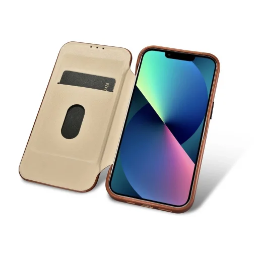 iCarer CE Oil Wax Prémium Bőr Fliptok iPhone 14 Plus mágneses tok MagSafe barna (AKI14220707-BN) tok - 16