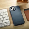 iCarer CE Oil Wax Premium bőr fliptok iPhone 14 Plus mágneses fliptok MagSafe kék (AKI14220707-BU) tok thumbnail