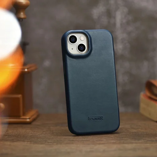 iCarer CE Oil Wax Premium bőr fliptok iPhone 14 Plus mágneses fliptok MagSafe kék (AKI14220707-BU) tok - 28