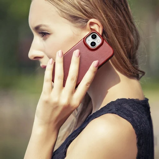 iCarer CE Oil Wax Prémium Bőr Fliptok iPhone 14 Plus Mágneses Bőr Fliptok MagSafe Piros tok - 30