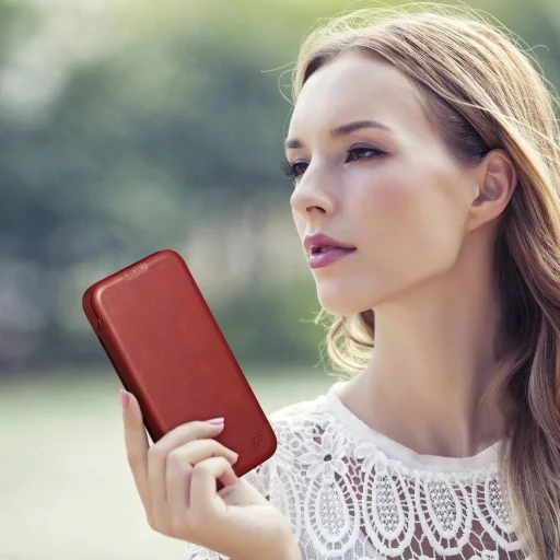 iCarer CE Oil Wax Prémium Bőr Fliptok iPhone 14 Plus Mágneses Bőr Fliptok MagSafe Piros tok - 34