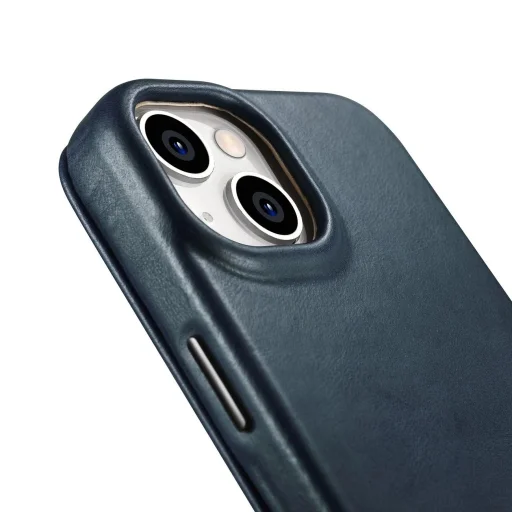 iCarer CE Oil Wax Premium bőr fliptok iPhone 14 Plus mágneses fliptok MagSafe kék (AKI14220707-BU) tok - 15