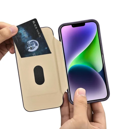iCarer CE Prémium Bőrből Készült Fliptok iPhone 14 Plus Mágneses Fliptok MagSafe Sötétlila (WMI14220715-DP) tok - 19