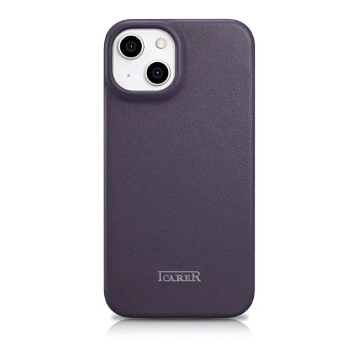 iCarer CE Prémium Bőrből Készült Fliptok iPhone 14 Plus Mágneses Fliptok MagSafe Sötétlila (WMI14220715-DP) tok - 3