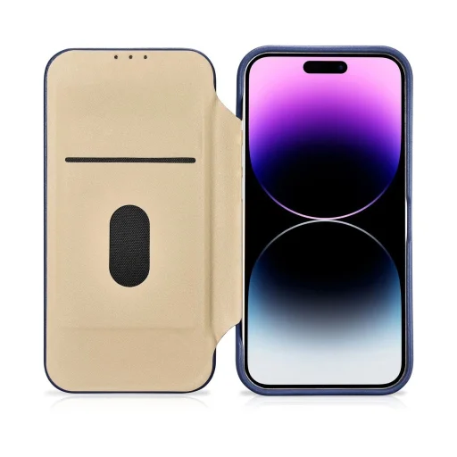 iCarer CE Prémium Bőr Fliptok iPhone 14 Pro Mágneses Fliptok MagSafe Kék (WMI14220714-BU) tok - 18
