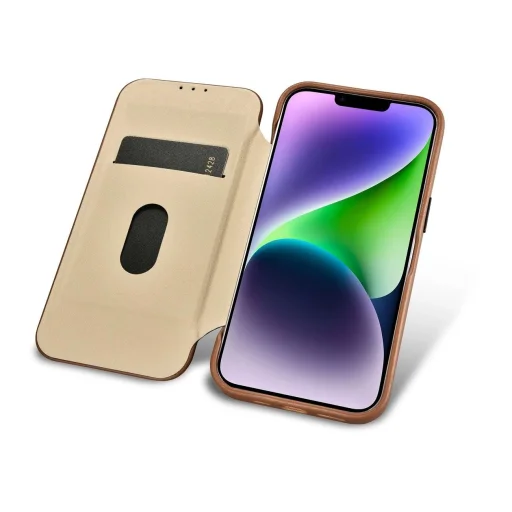 iCarer CE Premium bőrtok iPhone 14 Plus mágneses fliptok MagSafe barna tok - 17